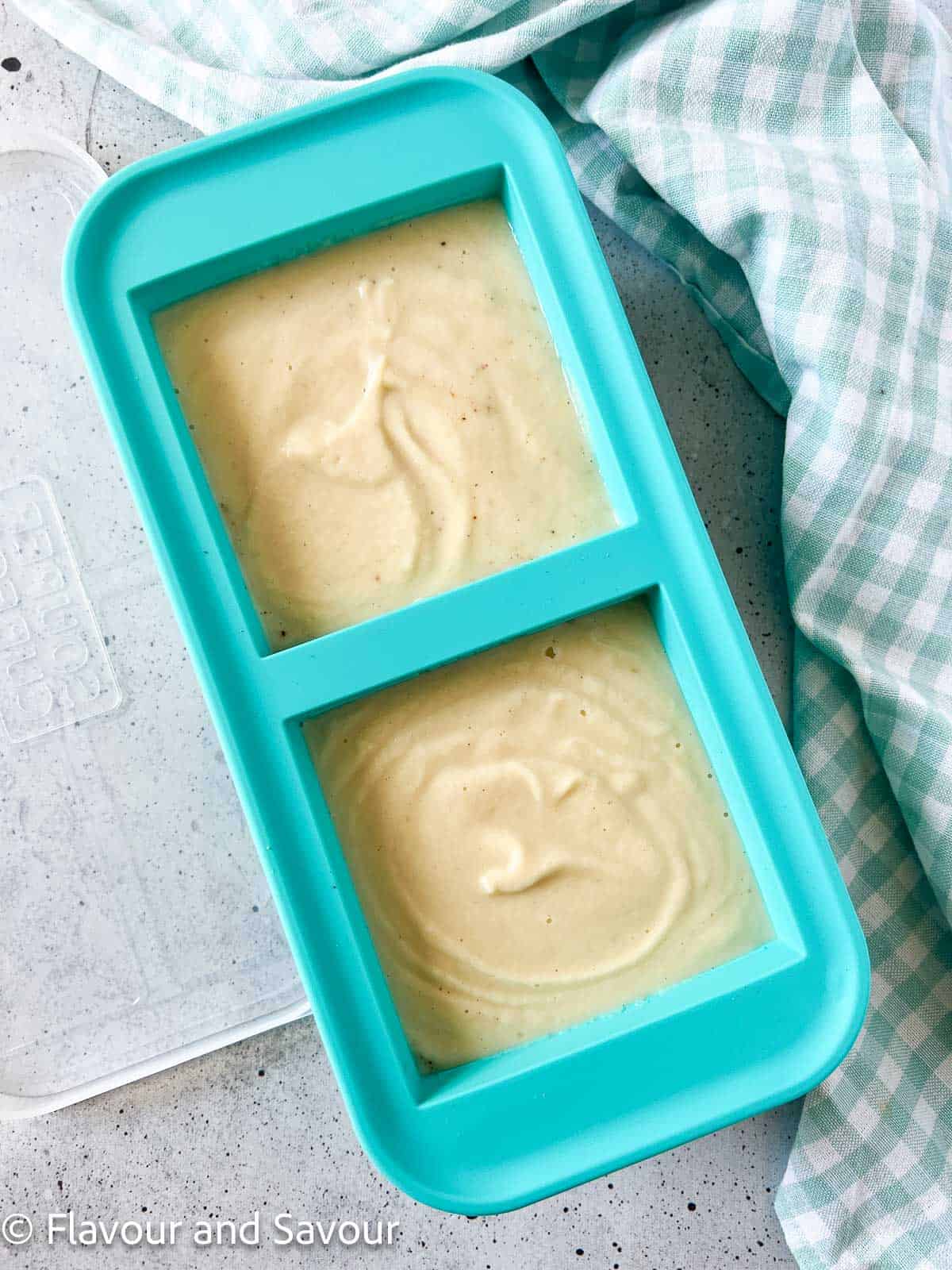 Cauliflower soup in a Souper Cube ready to freeze.