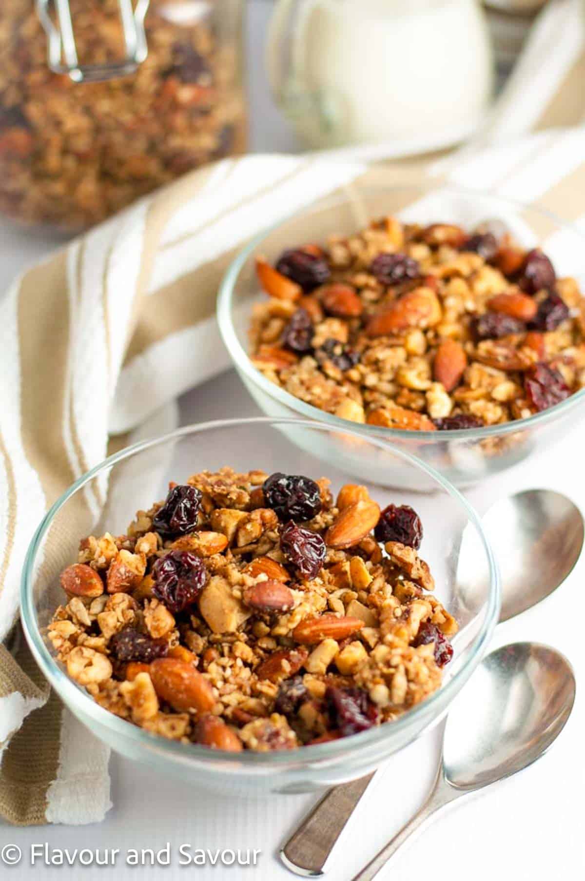 Two bowls of cherry grain-free granola.