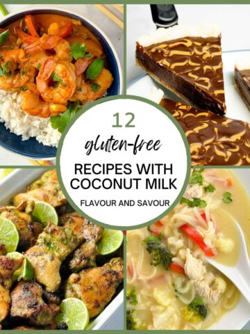 A collage of images of recipes using coconut milk.