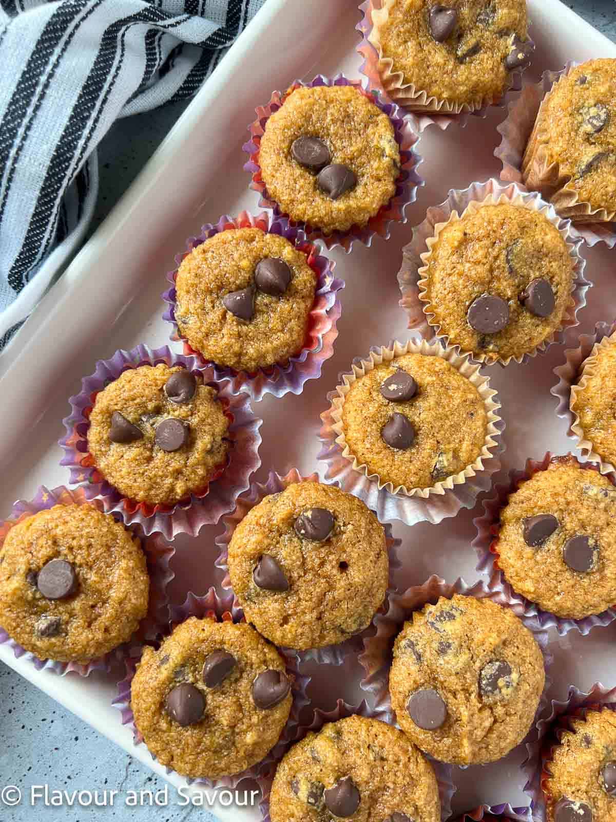 mini gluten-free chocolate chip pumpkin muffins closeup