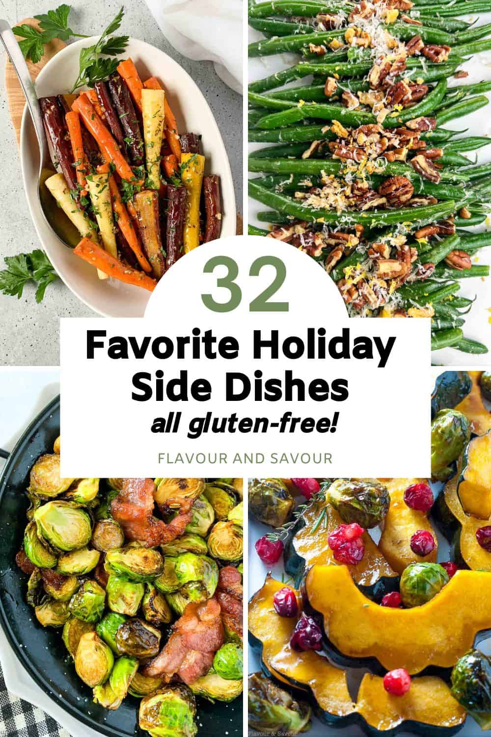 Image with text overlay for 32 gluten-free holiday side dish recipes.