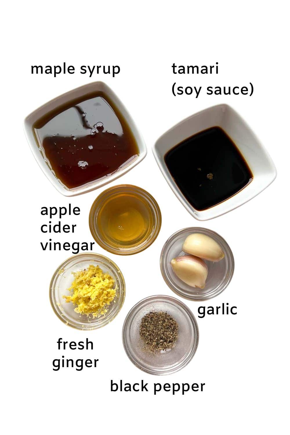 Ingredients for maple garlic chicken marinade.