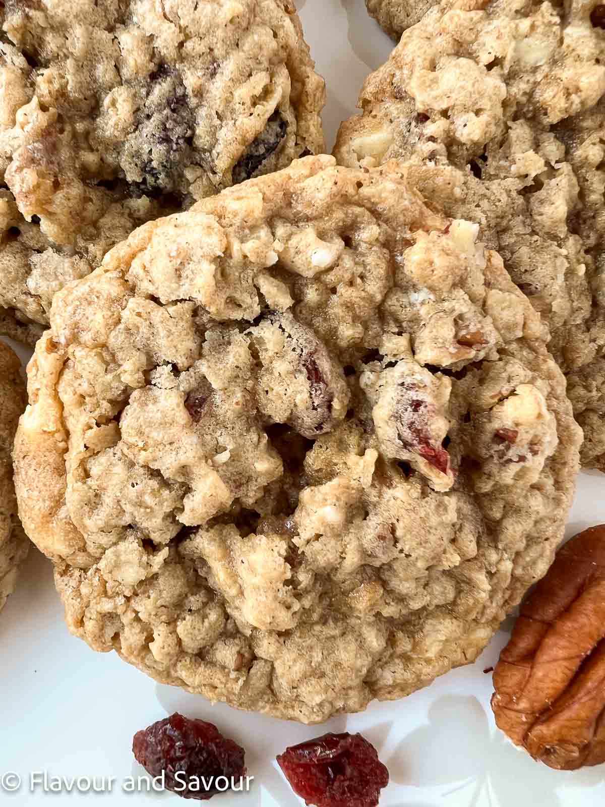 A single cranberry pecan white chocolate cookie.