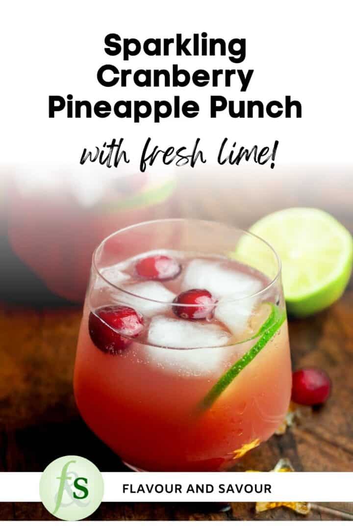 Image with text overlay for Sparkling Cranberry Pineapple Punch with Lime.