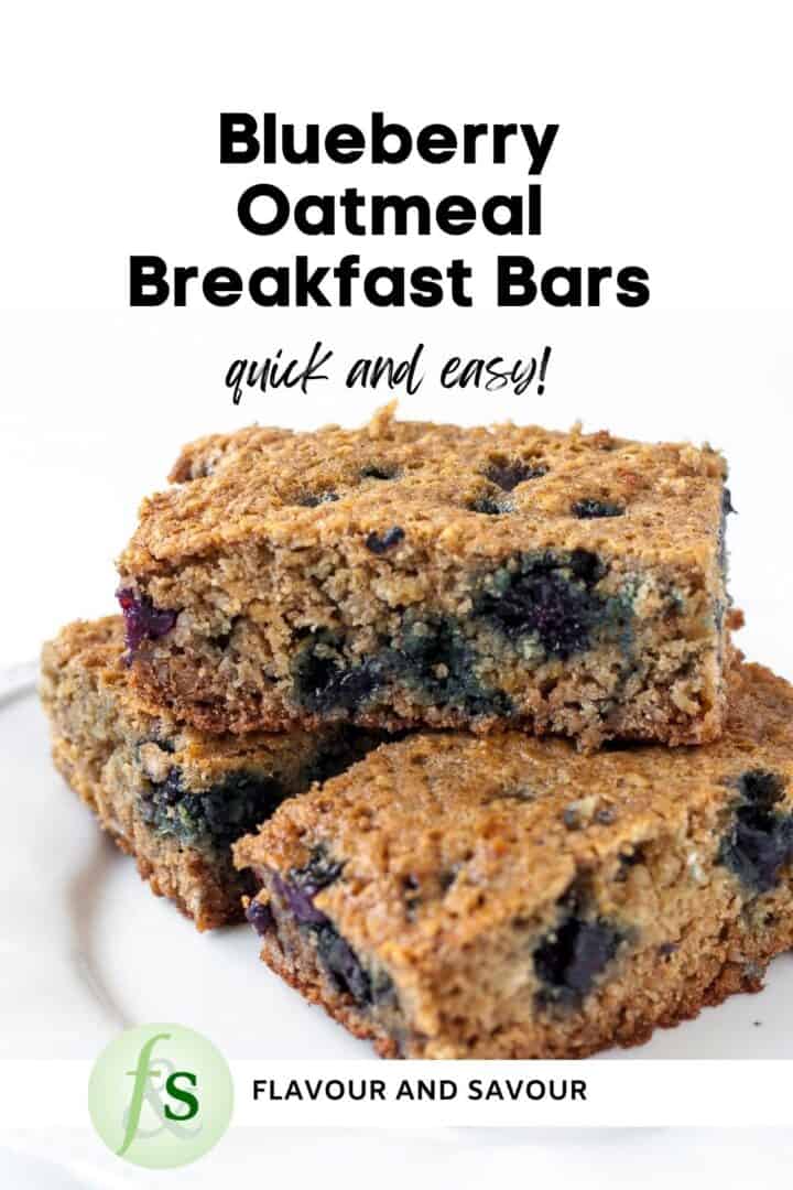 Image with text overlay for Blueberry Oatmeal Breakfast Bars.