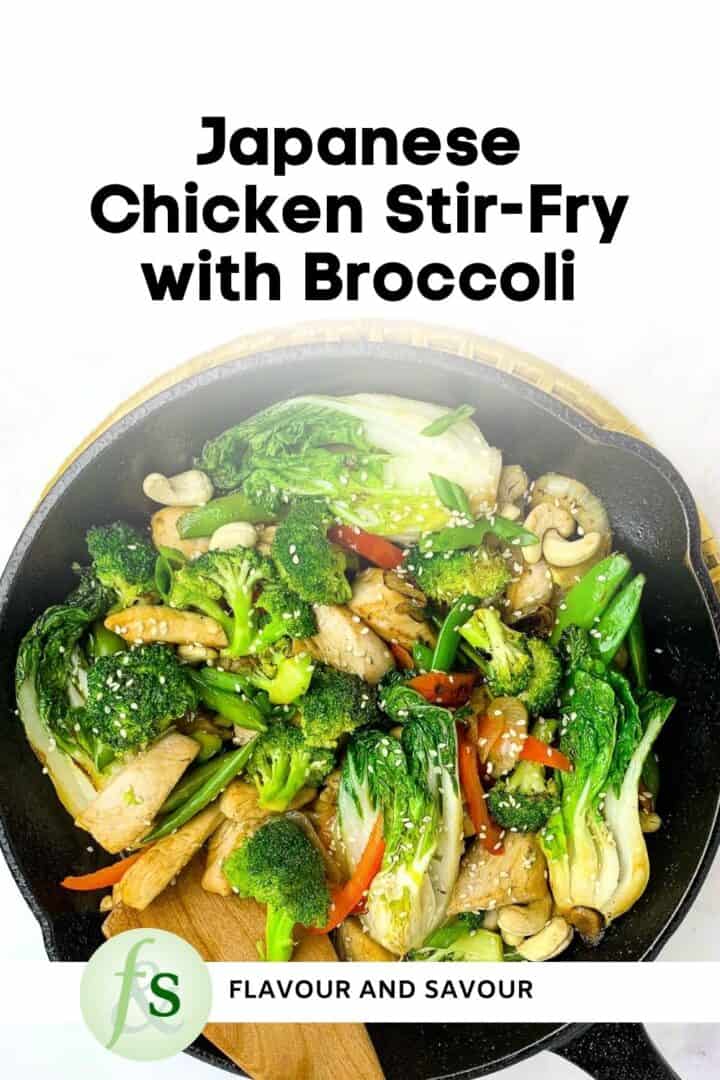 Image with text overlay for Japanese Teriyaki Chicken Stir Fry.