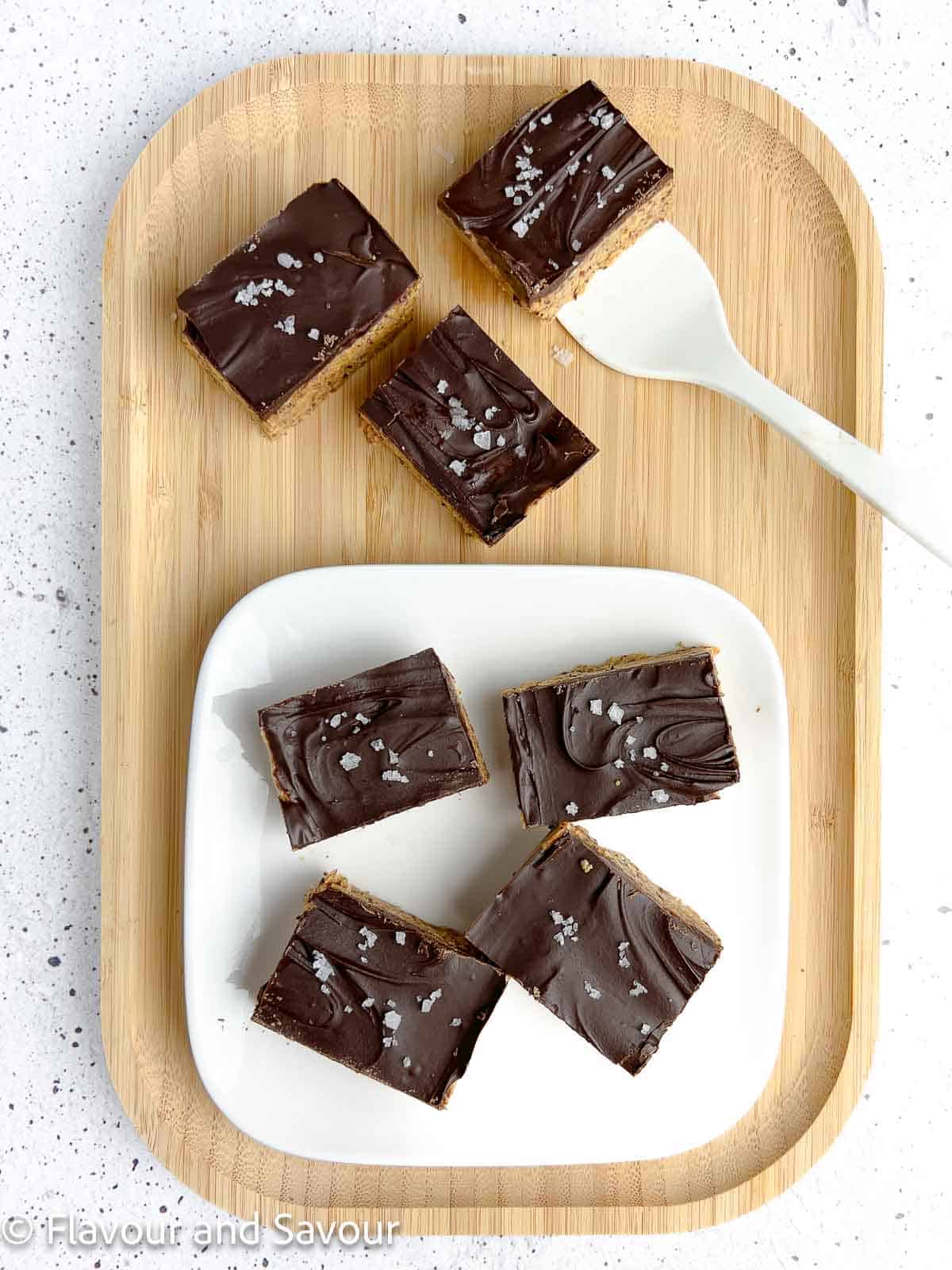 Peanut butter collagen bars on a tray.