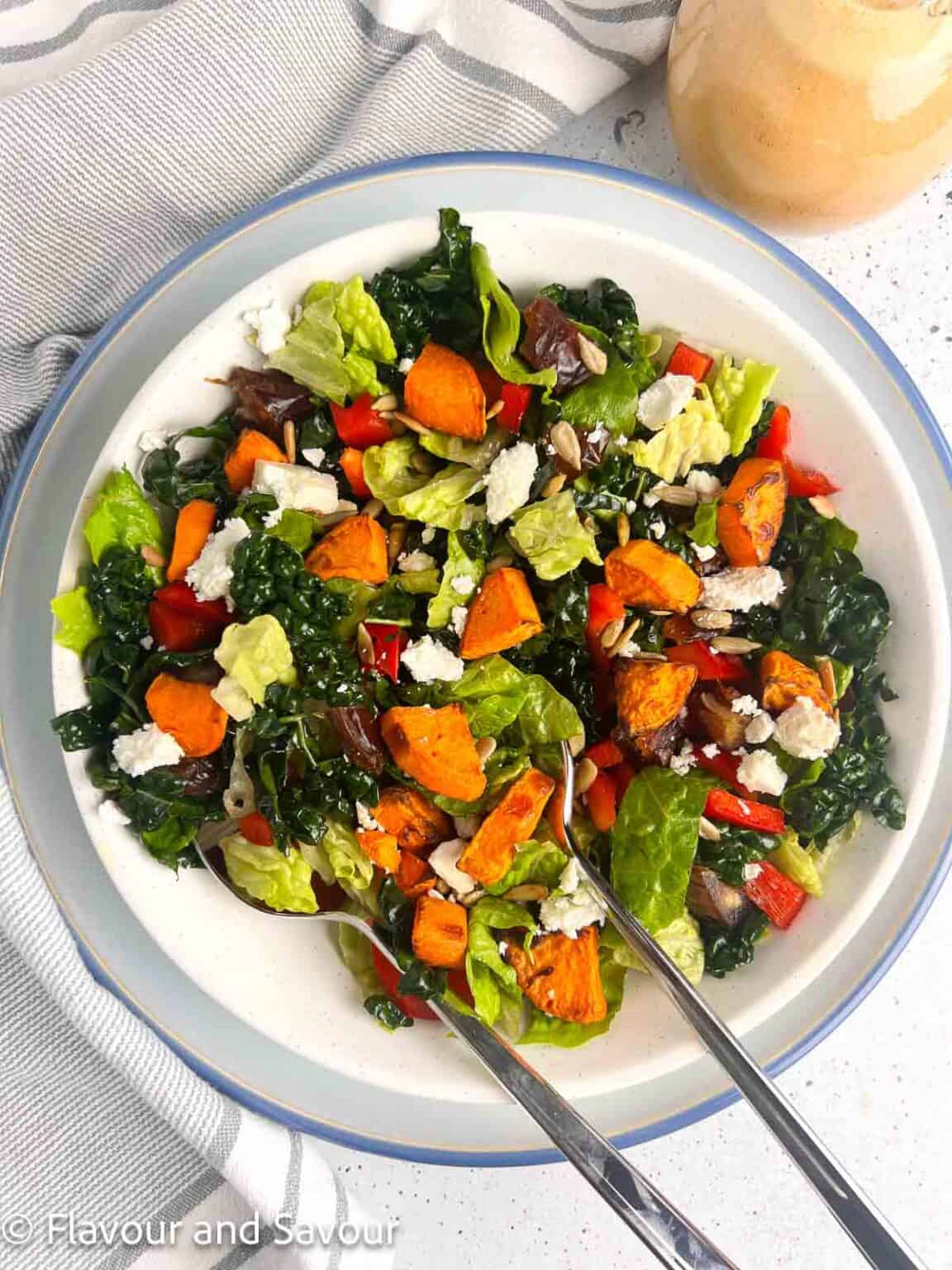 Roasted Sweet Potato Kale Salad with Nutritional Yeast Dressing