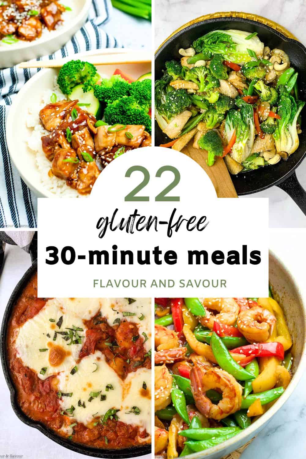 Image with text overlay for gluten-free 30-minute meal ideas.