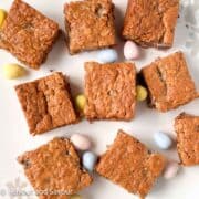 Mini egg oatmeal cookie bars cut into squares.